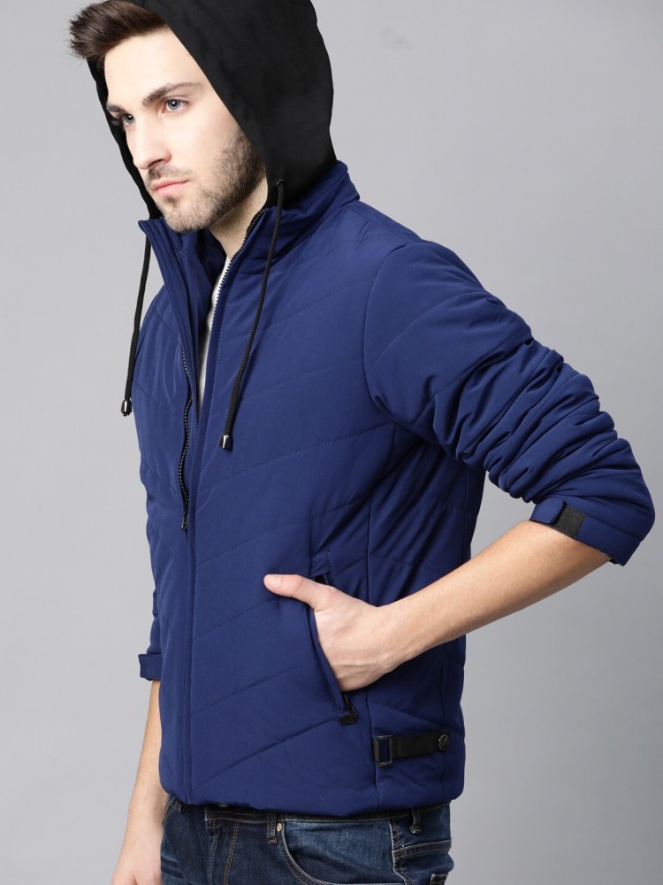 Men Navy Solid Padded Packable Jacket