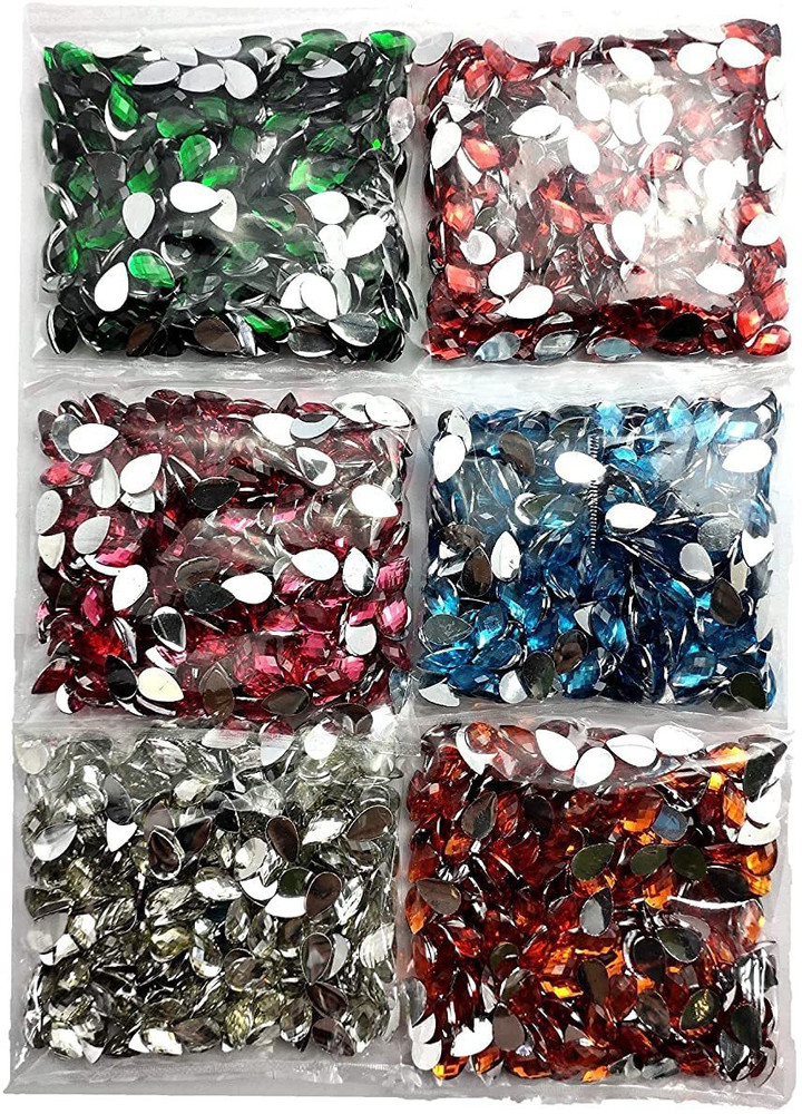 PMW Drop Shape Kundan Stone for Craft and Jewellery Work 6 Packets Each Packet Have 300 Stone Total 1800 Stone Multicolor Jewelry Design Template Price in India