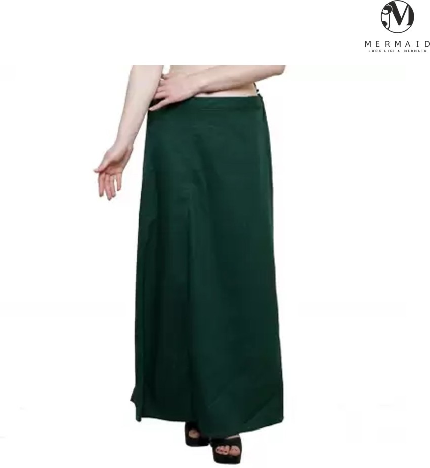 Women's Satin Petticoat Saree Underskirt Sari Underwear Free Size  Adjustable (White) (Green)