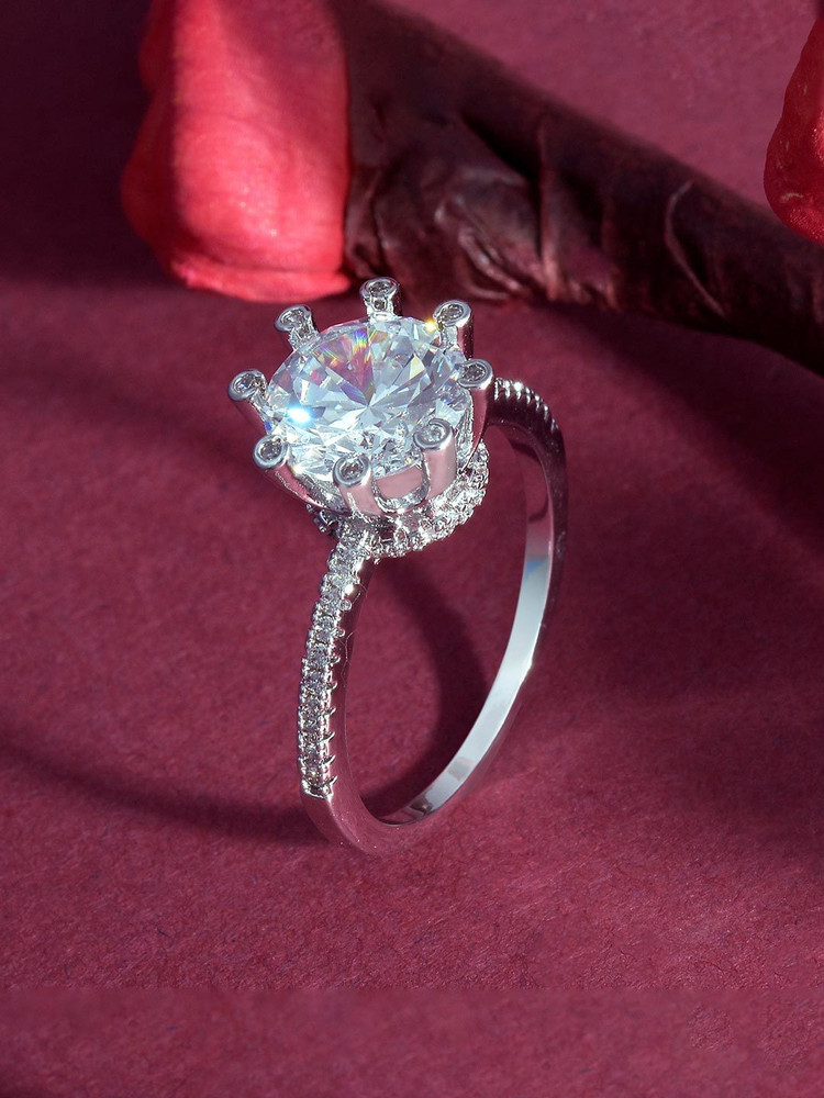 TISTABENE Big Solitaire Eight Prong White Rhodium Plated Ring Alloy Rhodium Plated Ring Price in India Buy TISTABENE Big Solitaire Eight Prong White Rhodium Plated Ring Alloy Rhodium Plated Ring Onlin...