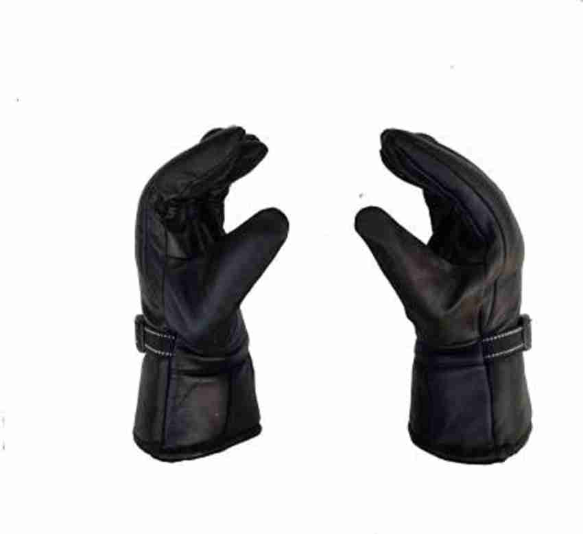 Mens black leather winter top gloves