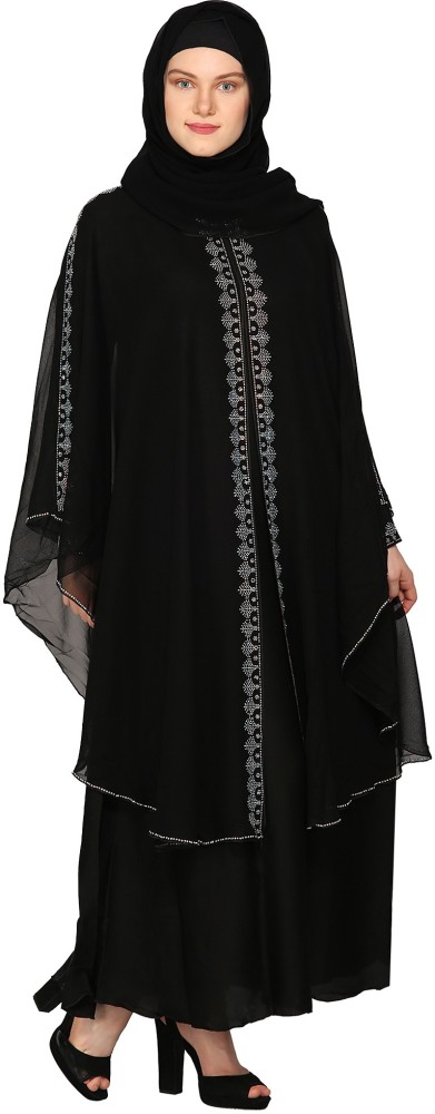 ZUZUU Women's Soft Firdous Fabric chiffon Abaya Burqa with Stone and Flower  Patch Work Farasha and Dupatta/Scarf (Brown, Free Size) : : Fashion