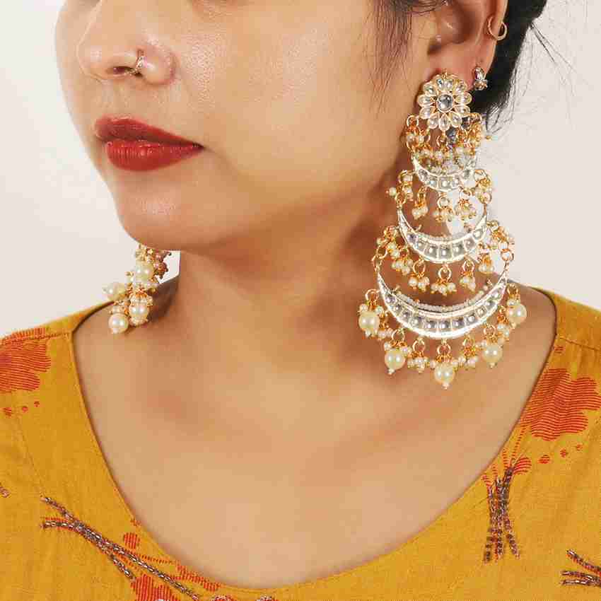 Flipkart Buy Muchmore Gold Plated 3 Layer Beaded Chandbali Earrings with Kundan and Pearl Work Traditional Jewellery for Girls Women Beads Alloy Chandbali Earring Online at Best Prices in India