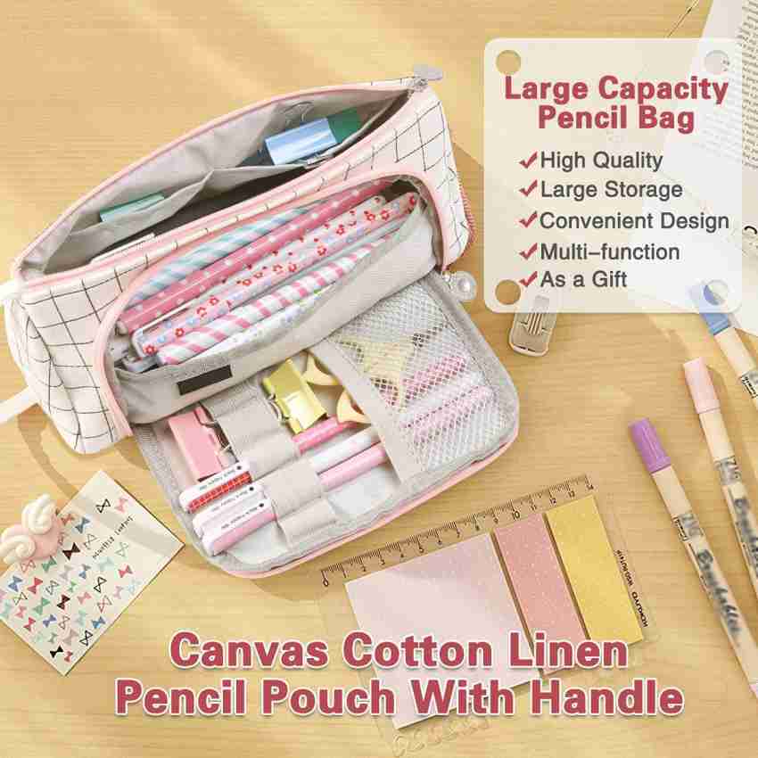 High Capacity Zipper Pens Pencil Case- Multi-Functional Stationery Pencil  Pouch Colored Pencil Case Portable Pencil Bags - blue 