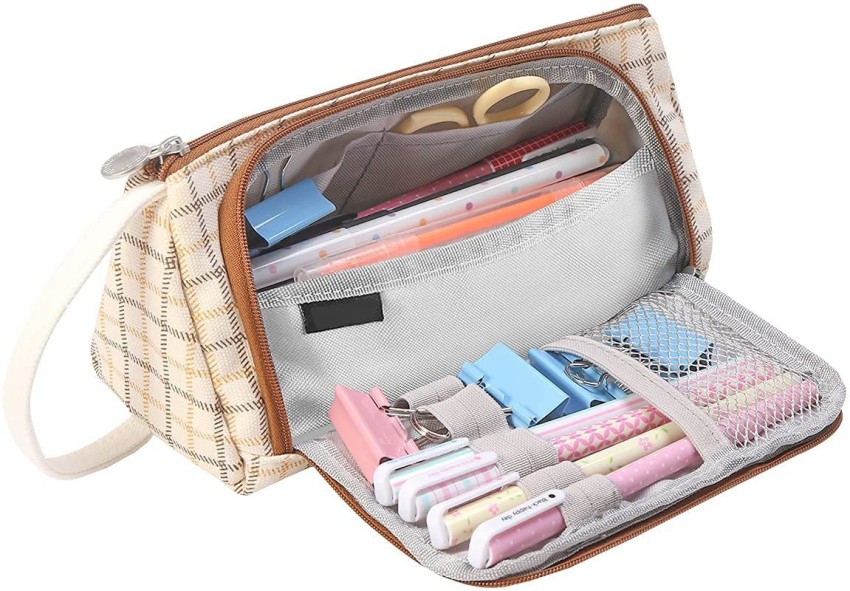 iSuperb Cotton Linen Pencil Case Student Stationery Pouch Bag Office Storage Organizer Coin Pouch Cosmetic Bag, Pink