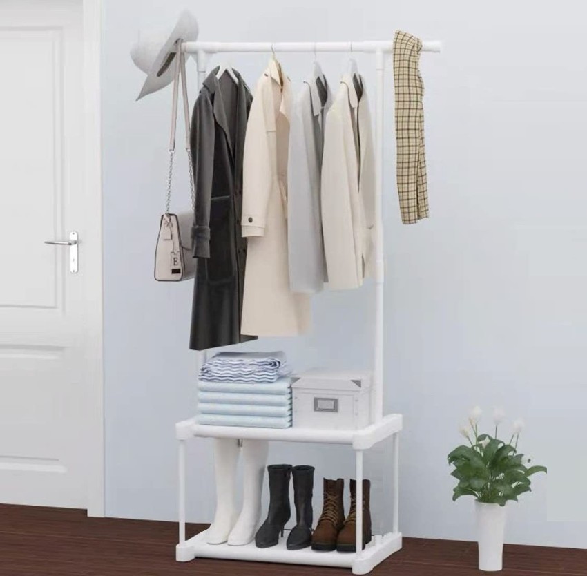 lukzer Double Garment Stand Cloth Rack Storage Organizer with Bottom Shelf ( White) Metal Coat and Umbrella Stand Price in India - Buy lukzer Double  Garment Stand Cloth Rack Storage Organizer with Bottom