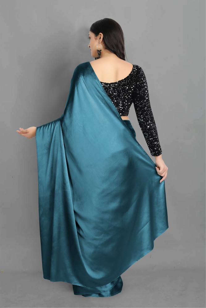 Buy QVIDYA Solid/Plain Bollywood Silk Blend Blue Sarees Online @ Best Price  In India