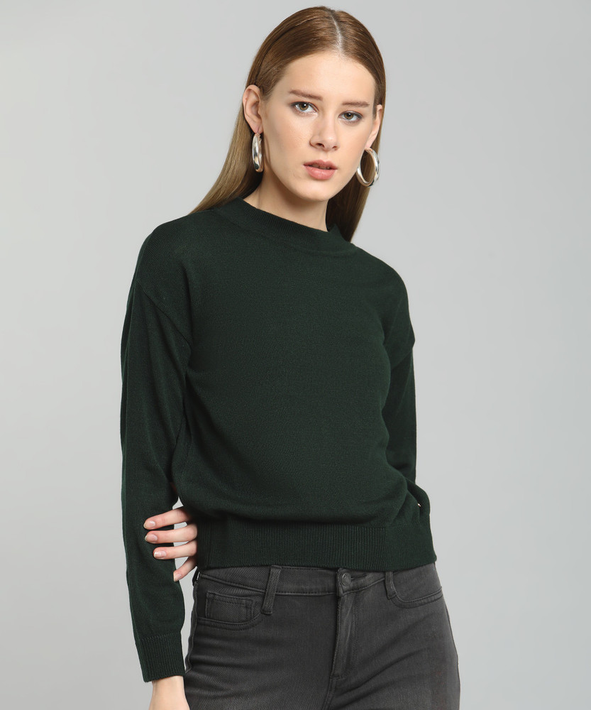 NUMERO UNO Solid Crew Neck Casual Women Green Sweater Buy NUMERO