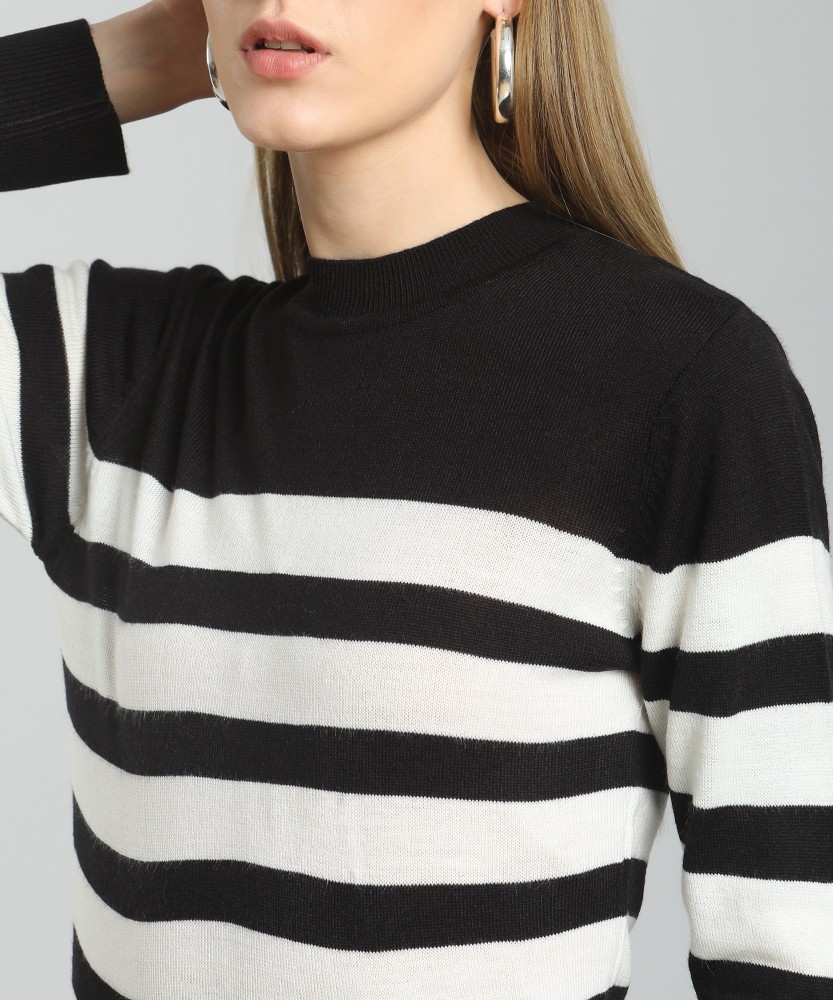 NUMERO UNO Striped Round Neck Casual Women Black, White Sweater - Buy  NUMERO UNO Striped Round Neck Casual Women Black, White Sweater Online at  Best Prices in India