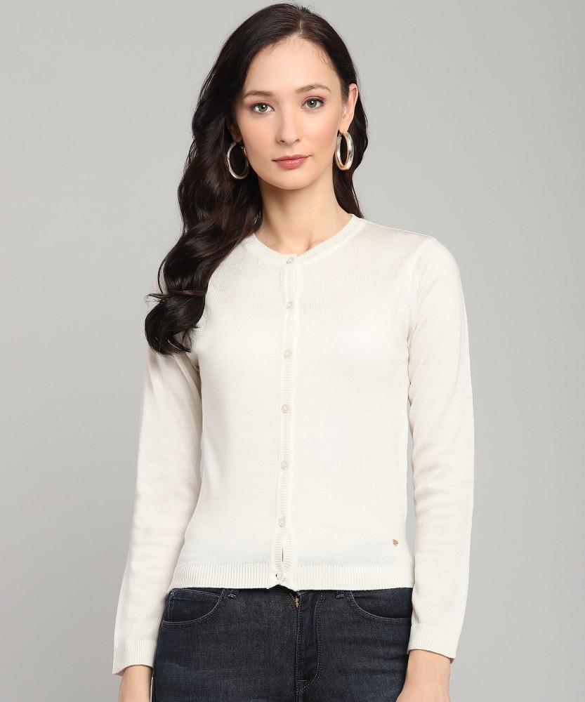 NUMERO UNO Solid Round Neck Casual Women White Sweater - Buy