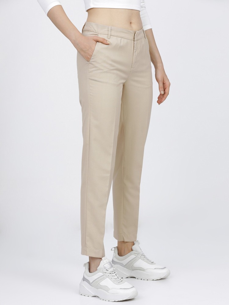 Buy Tokyo Talkies Beige Straight Fit Trouser for Women Online at