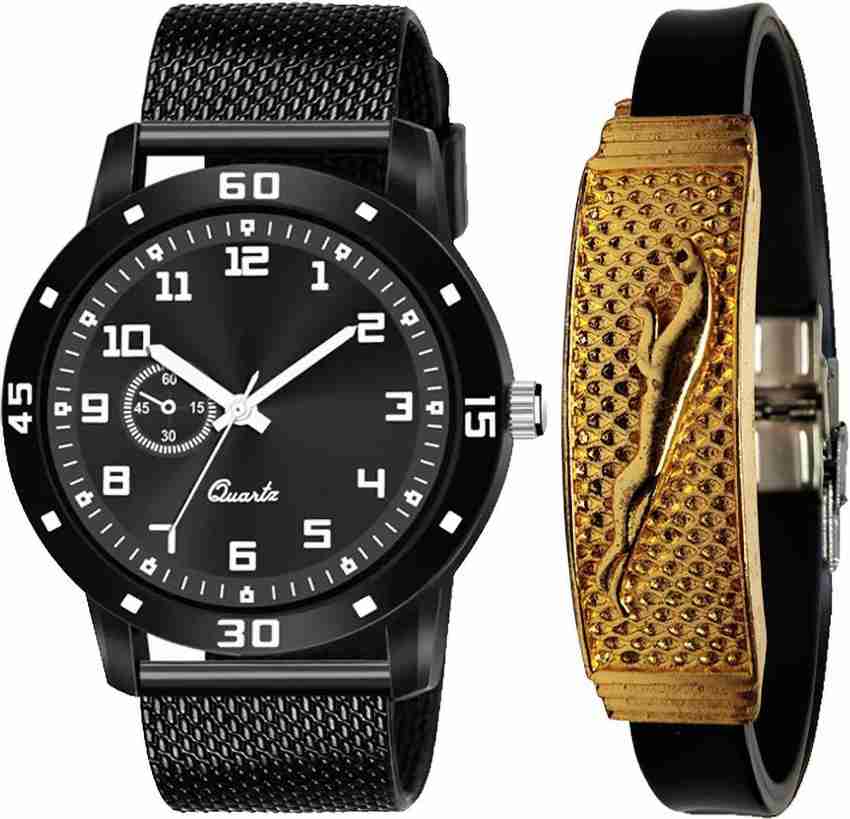 THE STATUS New classy look Black fancy watch combo with stylish jaguar gold barcelet for men and boys Watch Bracelete Combo Analog Watch For Men Buy THE STATUS New classy