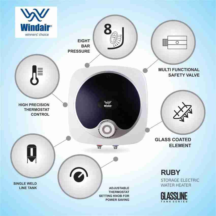 WINDAIR 15 L Storage Water Geyser (RUBY (STORAGE WATER HEATER), White,  Blue) Price in India - Buy WINDAIR 15 L Storage Water Geyser (RUBY (STORAGE WATER  HEATER), White, Blue) online at Flipkart.com