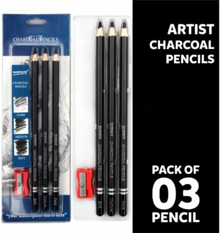 SKYGOLD KEEPSMILING 160GSM A4 SKETCH PAD WITH 3PCS BLACK  CHARCOAL PENCIL SET & KNEADABLE ERASER COMBO SET FOR PROFESSIONAL ARTISTS -  ART SET