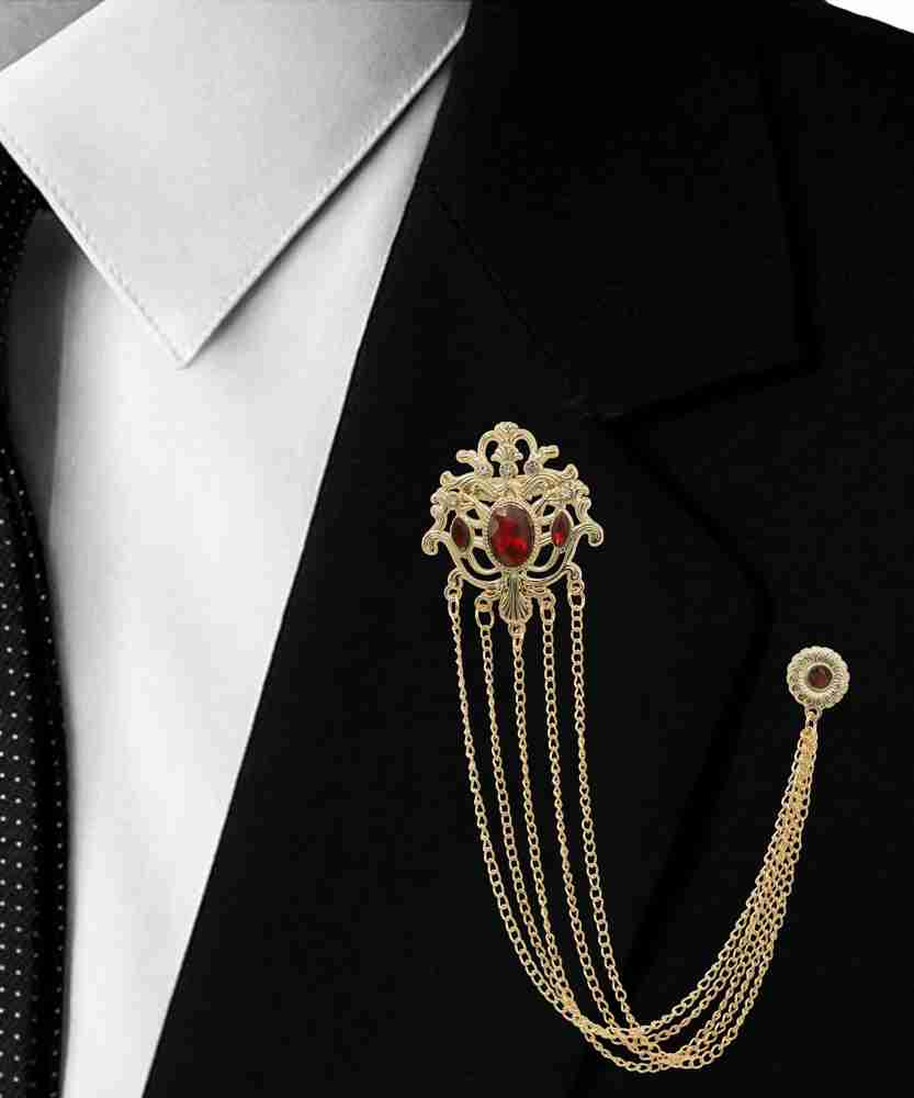 Adorn Golden Long Chain Maroon Rhinestone Suit Coat Brooch For Men Brooch Price in India Buy Adorn Golden Long Chain Maroon Rhinestone Suit Coat Brooch For Men Brooch online at Flipkart