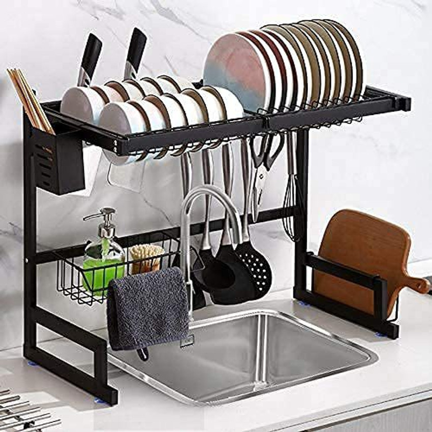 HUEX Dish Drainer Kitchen Rack Steel Kitchen Over Sink Dish Drying