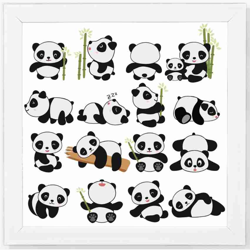 Panda - Cartoon White Framed Wall Hanging Art Print for Office