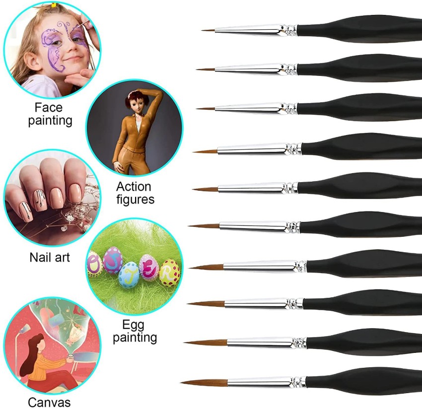 HASTHIP 10 Pieces Fine Detail Paint Brush Miniature Painting  Brushes Kit Mini Paints Brush Set for Acrylic, Watercolor, Oil, Face, Nail,  Scale Model Painting, Line Drawing(Black) 