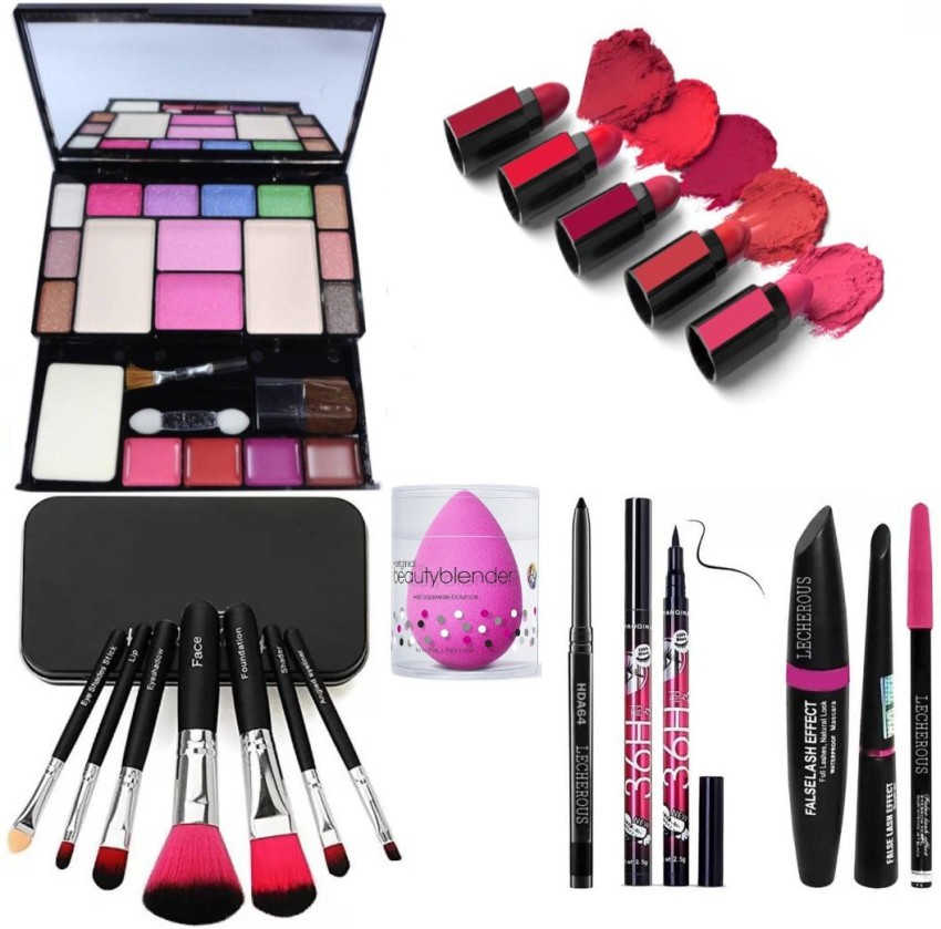 Buy Bingeable BLACK Smudge Proof Kajal,3in1 Combo set,36h Eyeliner,Washable  Makeup Sponge/Puff ,Set of 7 BLACK/PINK Makeup Brushes, All in One Best  Makeup kit 6171 (Eyeshadow,Blusher,Compact,Lip Gloss) & Fab 5 Long Lasting  5 Steps