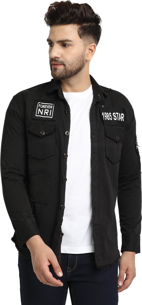 Black denim jacket with white shirt online