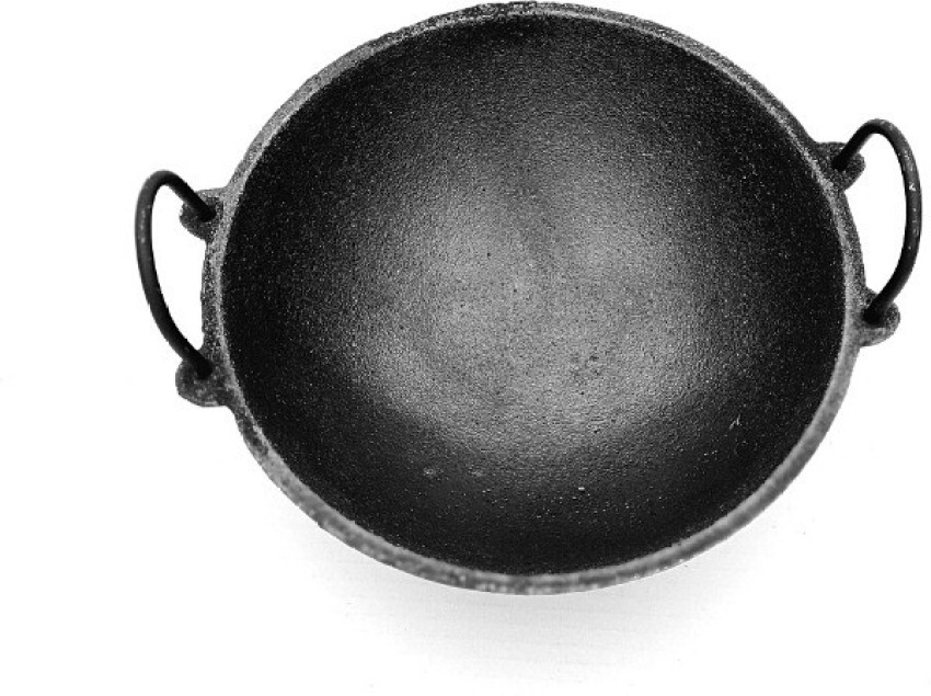 10.5 INCH INDIAN PURE IRON LOHA KADHAI DEEP FRYING PAN KADHAI FOR FRYING,  COOKING