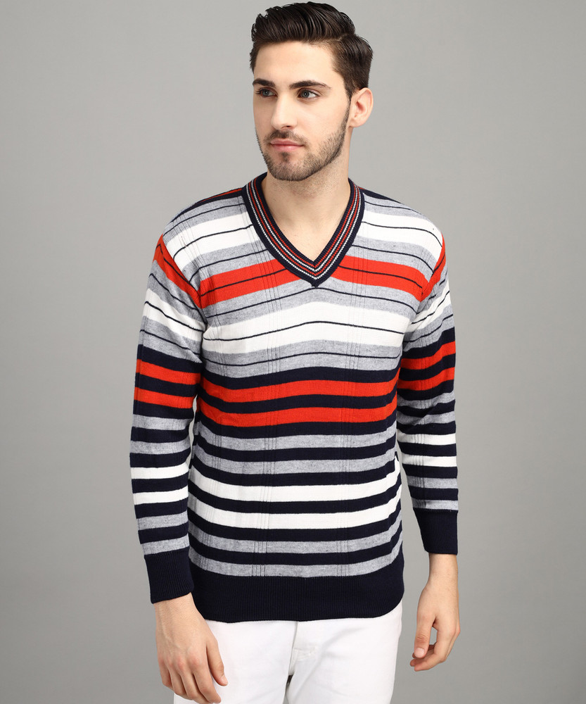 Men's v neck striped sweater clearance