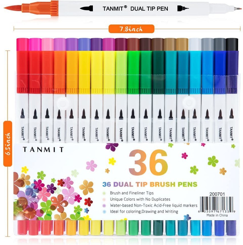 TANMIT Dual Tip Brush Marker Pens, Tanmit 0.4 Fine Tip Markers & Brush  Highlighter Pen Set of 36 for Bullet Journaling Adults