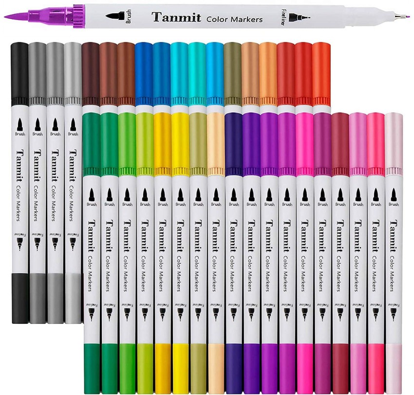 TANMIT Dual Tip Brush Marker Pens, Tanmit 0.4 Fine Tip Markers & Brush  Highlighter Pen Set of 36 for Bullet Journaling Adults