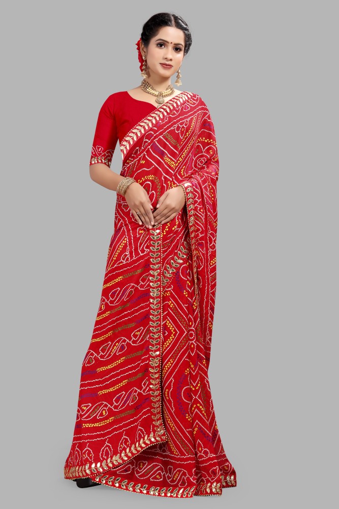 Buy LAHEJA Geometric Print Embellished Bandhani Chiffon Red Sarees Online Best Price In India Flipkart