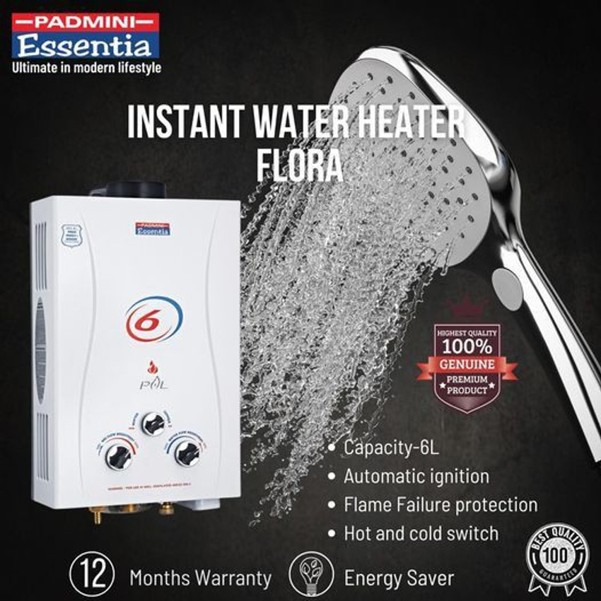 Padmini Essentia 6 L Instant Water Geyser (Gas Geyser Flora 6ltr, White)  Price in India - Buy Padmini Essentia 6 L Instant Water Geyser (Gas Geyser  Flora 6ltr, White) online at Flipkart.com