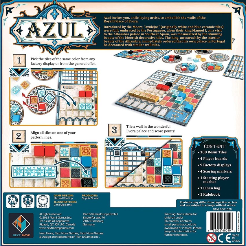 Azul Board Game - Strategic Tile-Placement Game for Family Fun, Great Game  for Kids and Adults, Ages 8+, 2-4 Players, 30-45 Minute Playtime, Made by