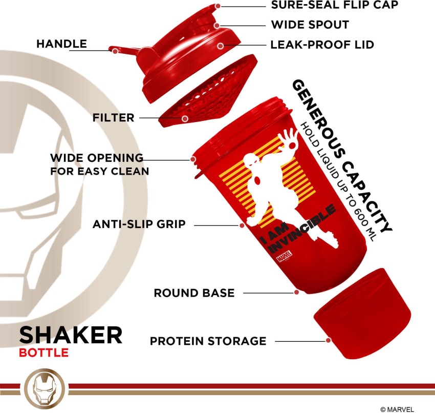 Marvel Iron Man MSB-6S Protein Shaker Bottle with Single Storage