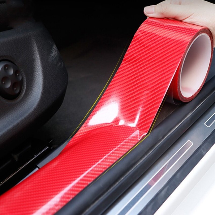 XZRTZ 5D Carbon Fiber Red Car Styling Door Anti-collision Strip Stickers  Car Door Edge Guards Protector Decoration Auto Accessories Car Beading Roll  For Bumper, Door, Grill and Garnish Cover, Trunk, Window, Window