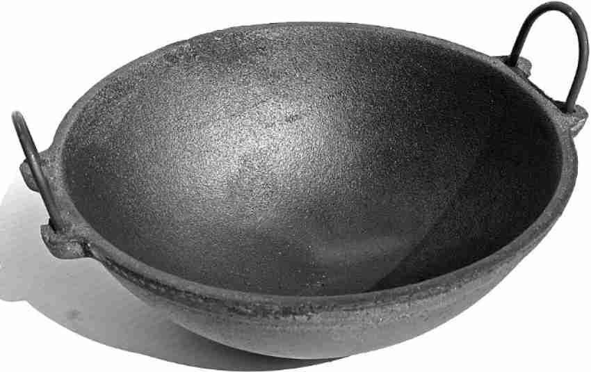 Indian Handmade Cast Iron Kadai Wok For Cooking & deep Frying Curved Handle  10