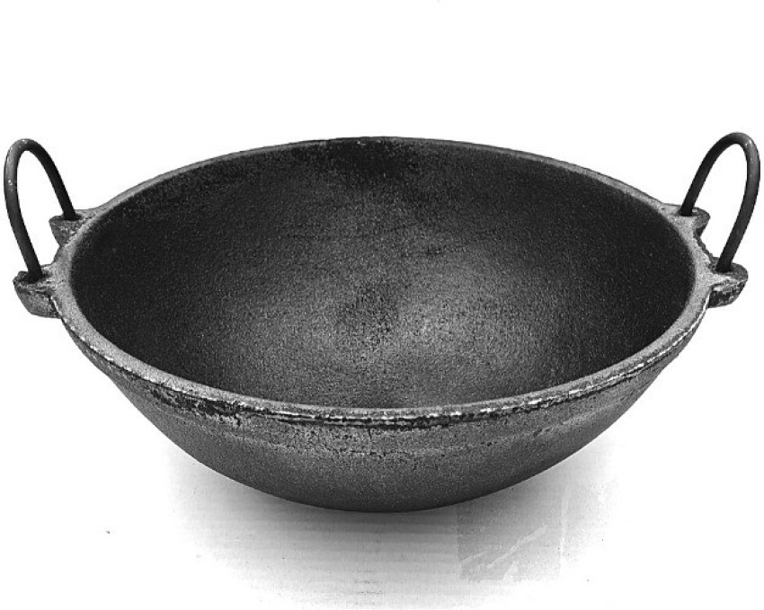 10.5 INCH INDIAN PURE IRON LOHA KADHAI DEEP FRYING PAN KADHAI FOR