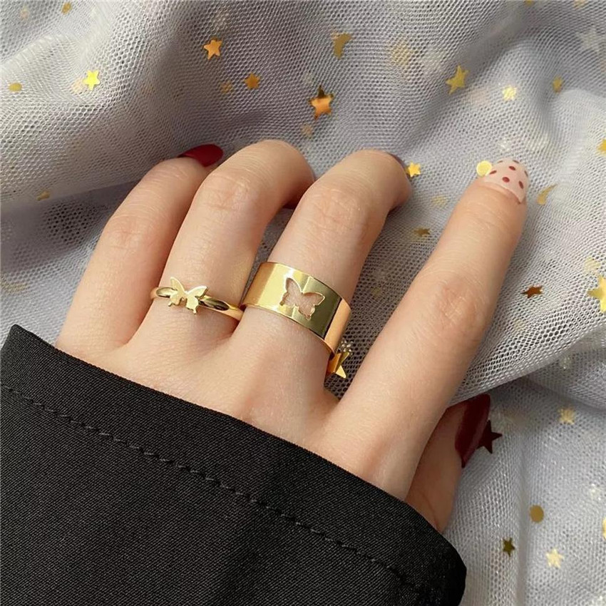 SUMANYA Butterfly couple rings for husband and wife lovers gold ring pair adjustable combo diamond design heart i love you couples Alloy Ring Price in India Buy SUMANYA Butterfly couple rings