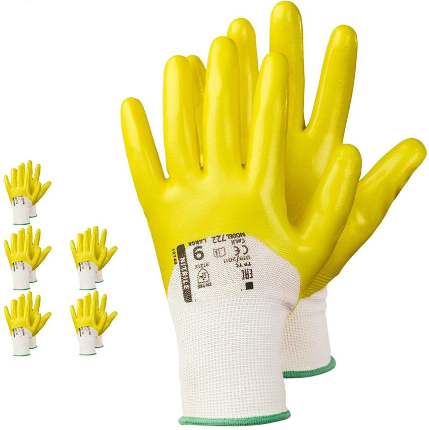 F8WARES LSAFE Reusable and Washable Nitrile Coated Work Safety Gloves /  Hand Gloves / Gardening Gloves / Cotton Gloves / Industrial Gloves for Men  