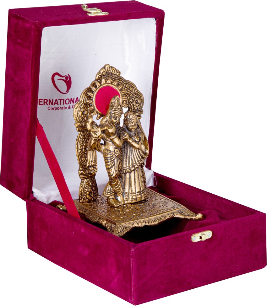 INTERNATIONAL GIFT Copper Radha Krishna Statue With 6 Pics Jyot