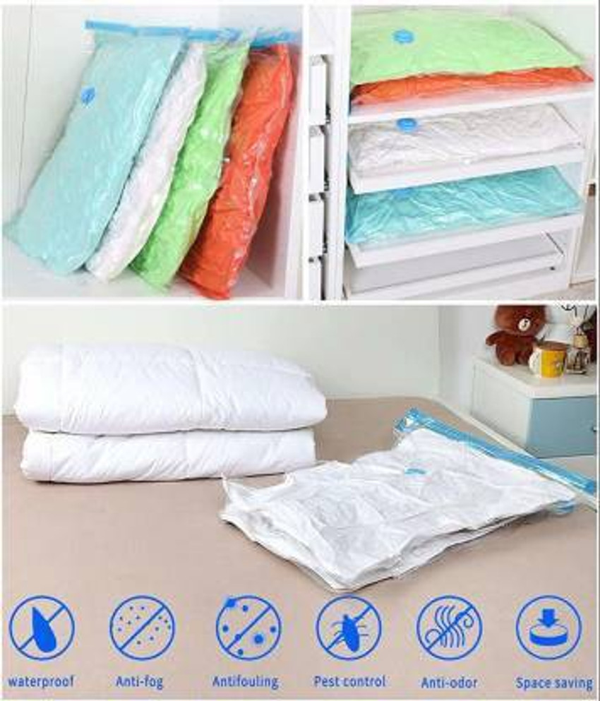 Smitex Vacuum Storage Sealer Bags for Clothes Dress Winter Coats Blankets Pillows Comforters for Travel Space Saver Seal Compression Bags without Pump 80 X 120 CM Travel Storage Vacuum Bags Pack of