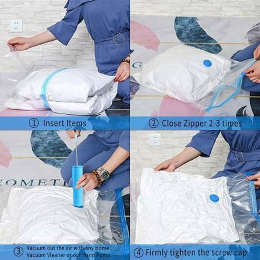 Smitex Vacuum Storage Sealer Bags for Clothes Dress Winter Coats Blankets Pillows Comforters for Travel Space Saver Seal Compression Bags without Pump 80 X 120 CM Travel Storage Vacuum Bags Pack of