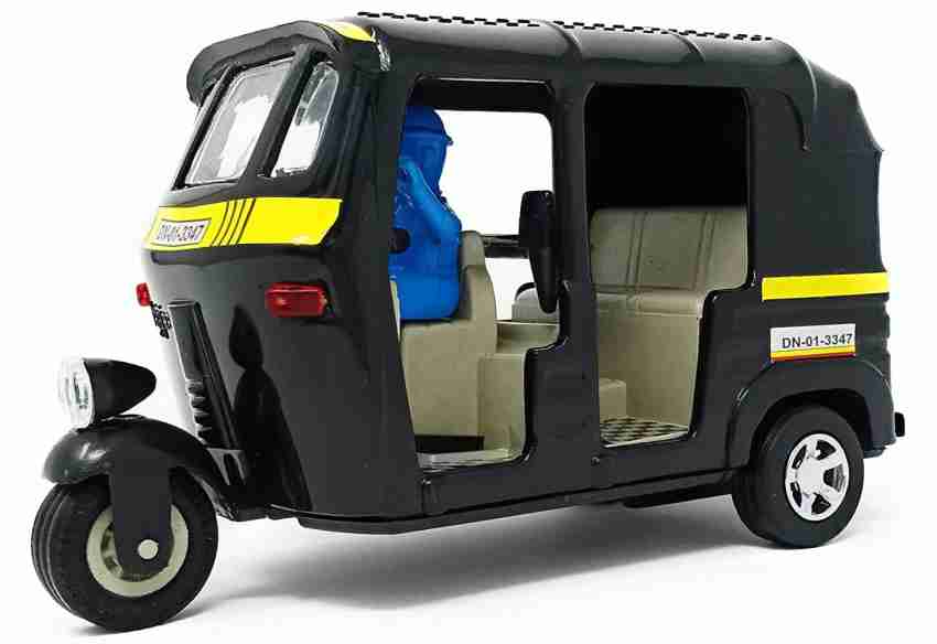 Congo Pull Back auto Rickshaw Toy in Big Size for Kids, 1:14 Miniature  Scale die-cast Model Toy 3 Wheeler Vehicle for Public Transport, Black  Color - Pull Back auto Rickshaw Toy in