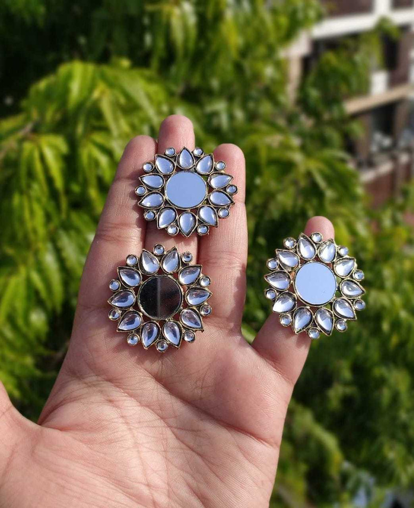 Flipkart Buy STREET STYLE SHOPPING Oxidized Mirror Work Traditional Handcrafted Chandbali Earrings for Women and girls Double Round Earrings German Silver Drops Danglers Online at Best Prices in I...