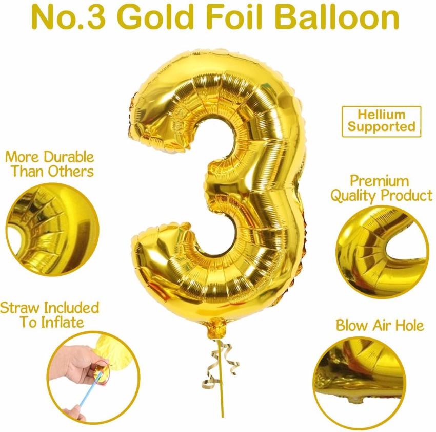 Party Propz Solid 3rd Birthday Decorations Kit For Baby Girl  - 3rd Birthday Decorations Kit For Baby Boy & Girl With Number 3 Foil  Balloon and Gold Pink Metallic Balloons 