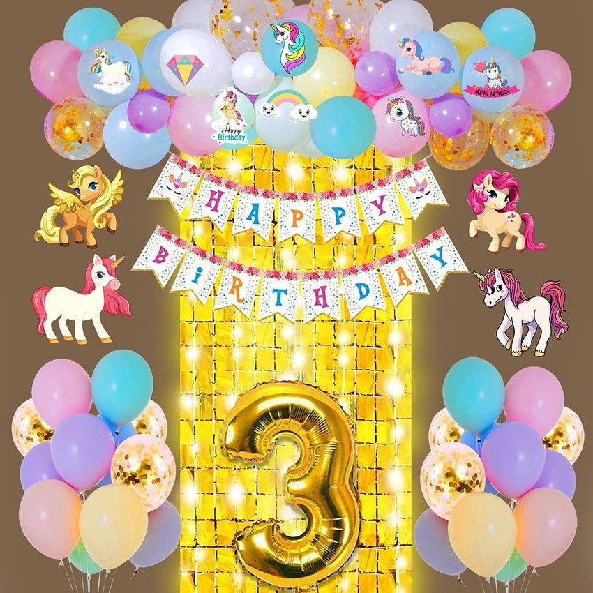 decokart Unicorn Theme 3rd Birthday Decorations for Baby Girl Combo 63Pcs Items Set for 3 Years Birthday Decorations for Girl 3rd Birthday Party Decorations Birthday Decorations kit for Girls 3rd birt...