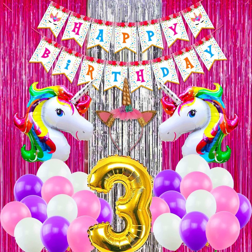 Unicorn Party Decorations Girl Birthday Supplies Pink Curtains Balloons  Banner
