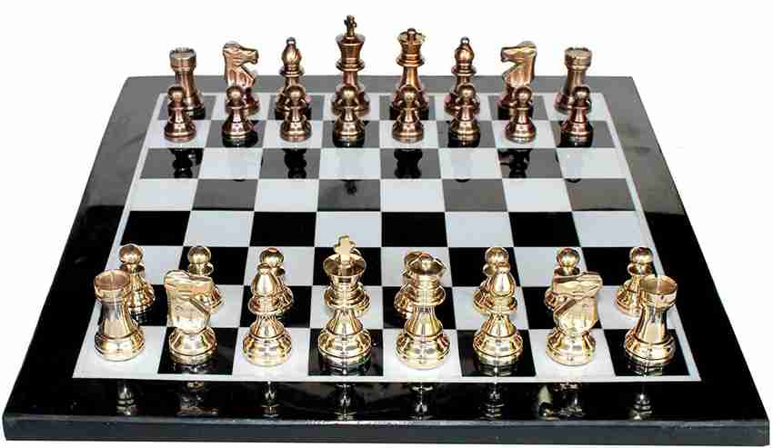 StonKraft Brass Chess Board Game Set with 100% Brass Chess Pieces Chessmen  Coins (12 x 12 Inches)