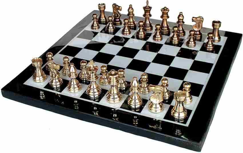 StonKraft Brass Chess Board Game Set with 100% Brass Chess Pieces Chessmen  Coins (12 x 12 Inches)