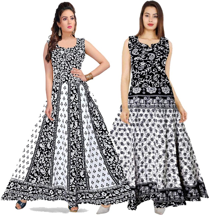 Khushi Print Women Gown White Dress  Buy Khushi Print Women Gown White  Dress Online at Best Prices in India  Flipkartcom