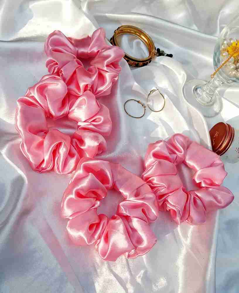 Charriot Butik Bay Pink Silk Scrunchies Hair Ties Pck of 4