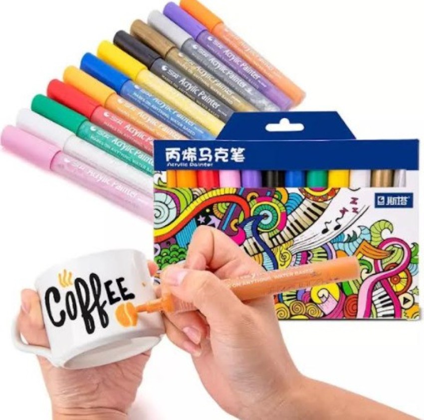 Hands DIY 12 Colors Acrylic Pen Set Waterproof Acrylic Painters for  Lettering Writing Coloring Drawing Dual-Tip Marker Pen Craft Making Acrylic  Paint Pens Set for Rock Stone Ceramic Glass 